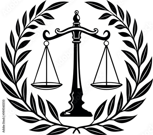 Justice logo and law firm icon in silhouette vector.