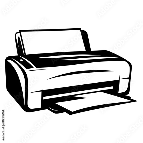 Monochrome printer with paper sheets in the input and output trays