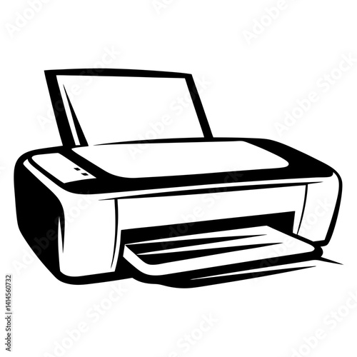 Black and white printer with paper tray and document feeder vector