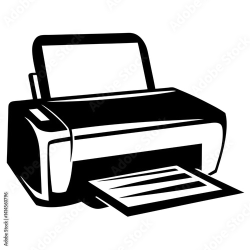 Black and White Silhouette of a Modern Inkjet Printer Printing Documents