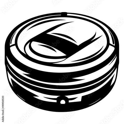 Stylized image of a dim sum steamer basket in black and white