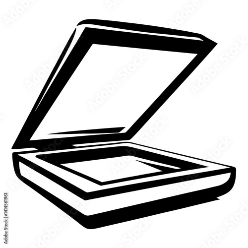Black and White Image of a Scanner with Lid Open Wide