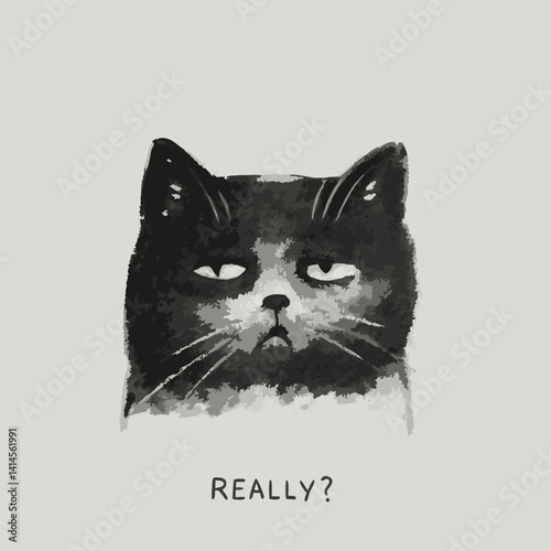 Cat with a skeptical expression asking "Really?" on a plain background  