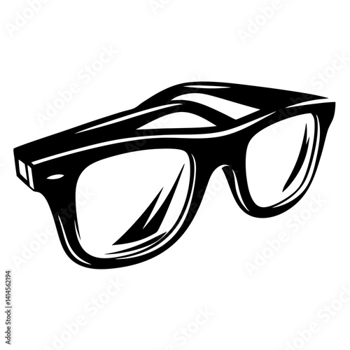 Stylish black eyeglasses illustration with thick rims and a vintage aesthetic
