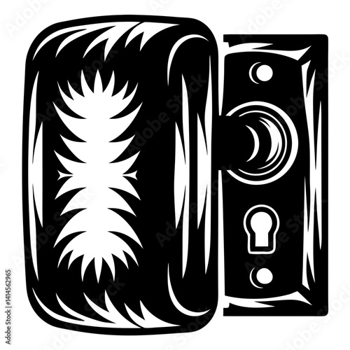 Elegant floral designed doorknob with rectangular mounting plate in black and white