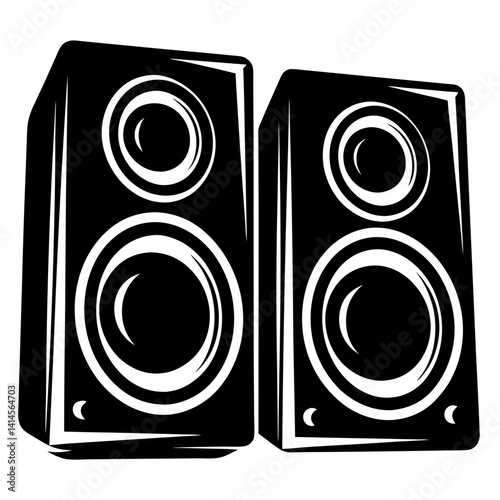 Stylized Illustration of Two Black and White Audio Speakers on White Background