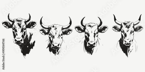 cow head set sketch illustration