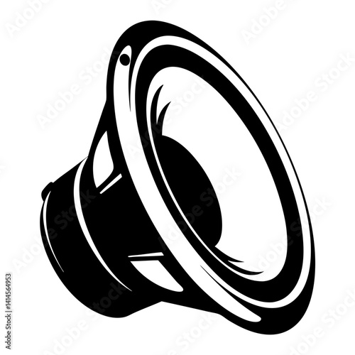 Black and white image of a stylized audio speaker on white background