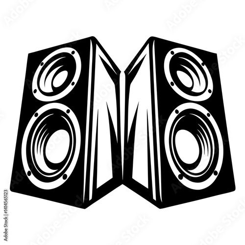 Pair of Black and White Speakers with Striking Geometric Design