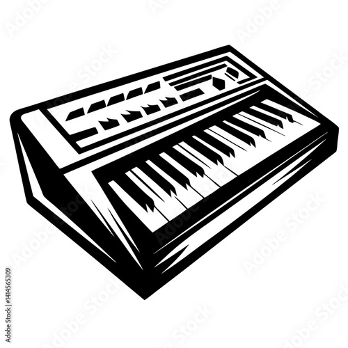 Sleek Black and White Keyboard Illustration Emphasizing Musical Instrument Design and Minimalism