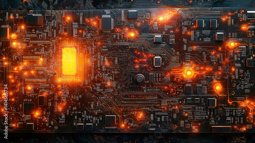 Close up of a radiant circuit board highlights the essence of futuristic digital innovation