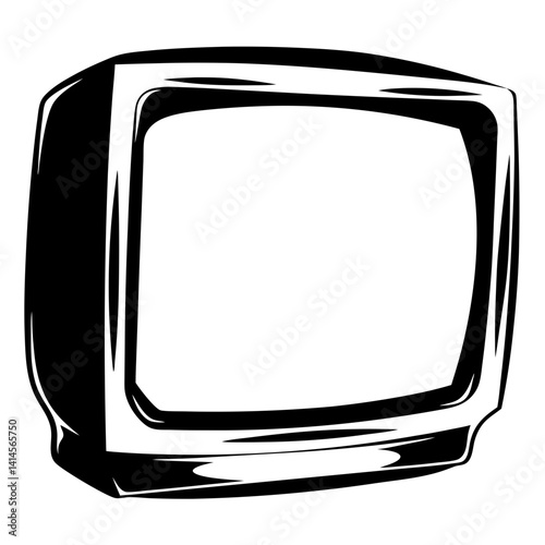 Retro Television Set in Black and White with Blank Screen Design