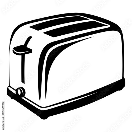 Black and white graphic illustration of a classic kitchen toaster appliance