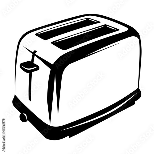 Monochrome illustration of a classic two slice toaster appliance on white