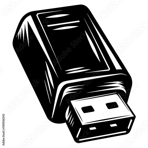 Illustration of a black and white USB flash drive, a data storage device
