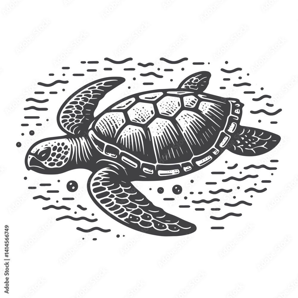 Naklejka premium Simple Sea Turtle Swimming Vector Icon Design – Vintage Retro Logo & Illustration