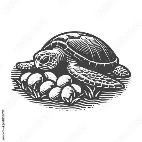 Simple Sea Turtle Laying Eggs Vector Icon Design – Vintage Retro Logo & Illustration