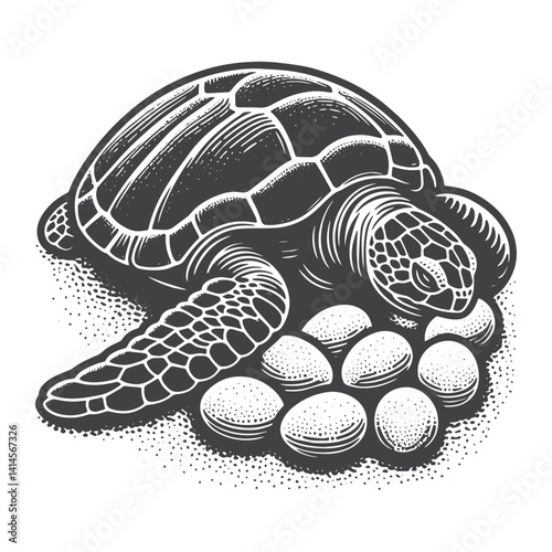 Simple Sea Turtle Laying Eggs Vector Icon Design – Vintage Retro Logo & Illustration