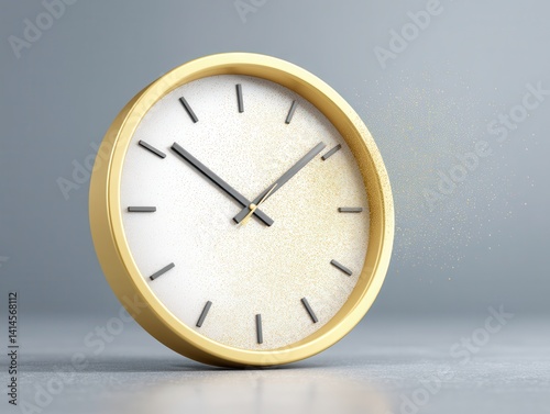 A golden clock appears to disintegrate into particles, symbolizing the passage of time and the ephemeral nature of moments.