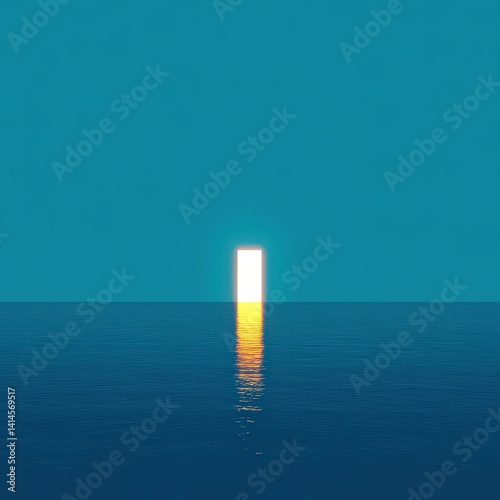 Ocean parted at dawn, thin line of golden light splitting blue darkness photo