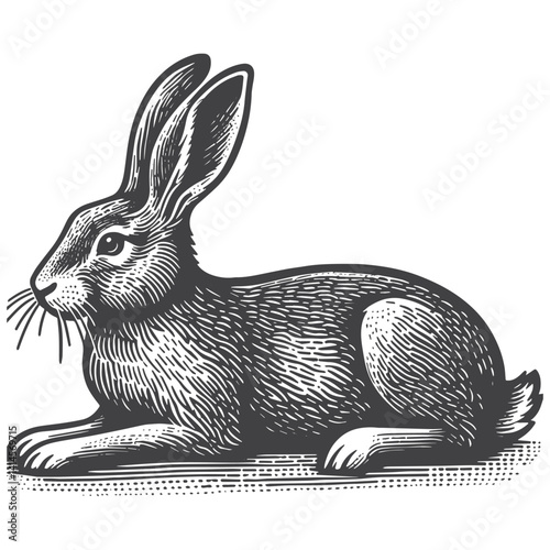 Simple Jackrabbit Lying Down Vector Icon Design – Vintage Retro Logo & Illustration
