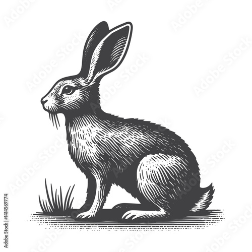 Simple Jackrabbit Sitting Vector Icon Design – Vintage Retro Logo & Illustration