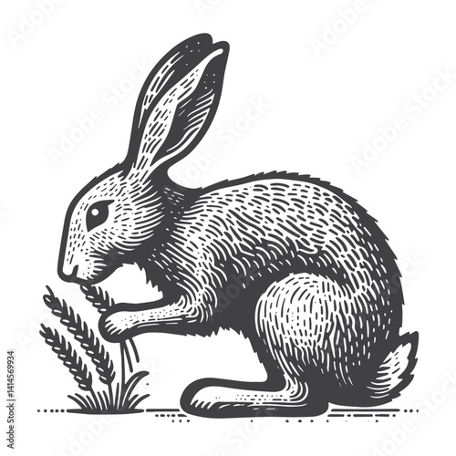 Simple Jackrabbit Eating Vector Icon Design – Vintage Retro Logo & Illustration