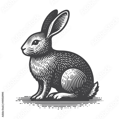 Simple Jackrabbit Sitting Vector Icon Design – Vintage Retro Logo & Illustration
