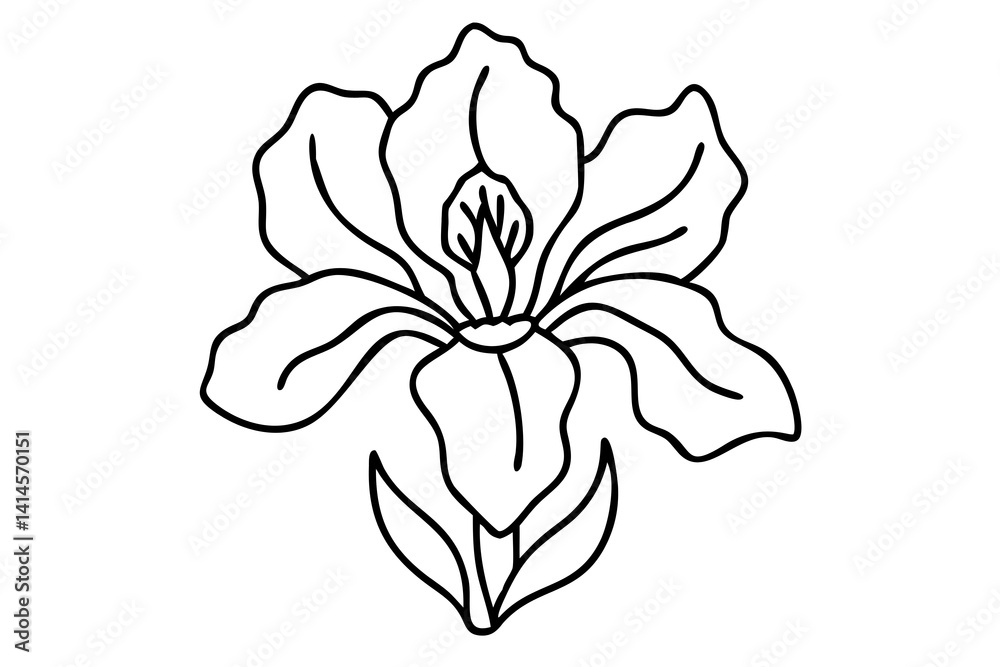 Obraz premium Iris Flower Line Art Illustration for Tattoos, Floral Prints, Botanical Decor, Elegant Sketch Style