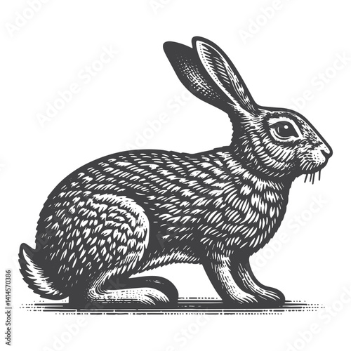 Simple Jackrabbit Sitting Vector Icon Design – Vintage Retro Logo & Illustration