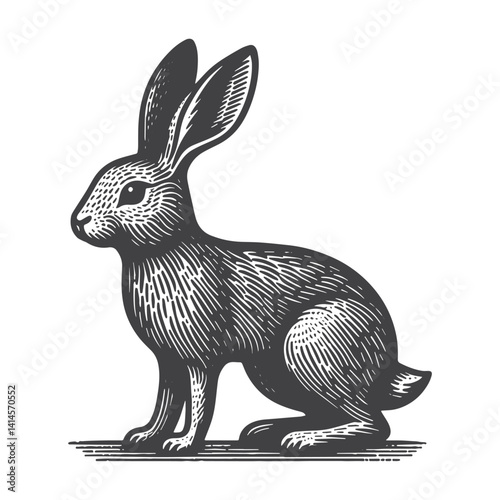 Simple Jackrabbit Sitting Vector Icon Design – Vintage Retro Logo & Illustration