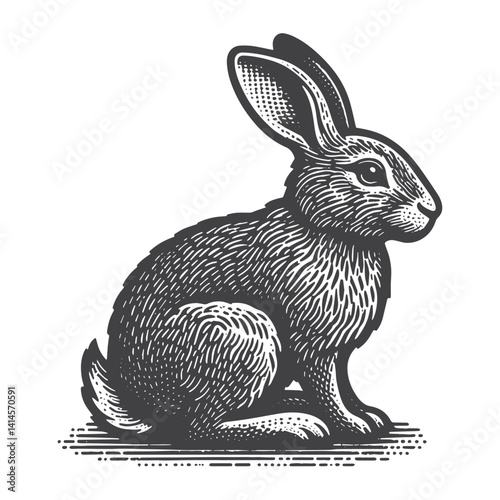 Simple Jackrabbit Sitting Vector Icon Design – Vintage Retro Logo & Illustration
