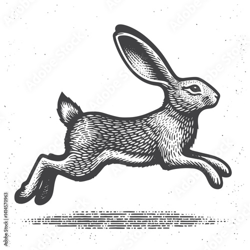 Simple Jackrabbit Jumping Vector Icon Design – Vintage Retro Logo & Illustration