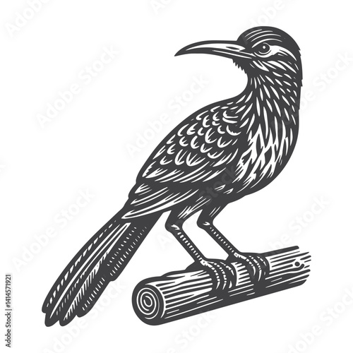 Simple Roadrunner Perched Vector Icon Design – Vintage Retro Logo & Illustration