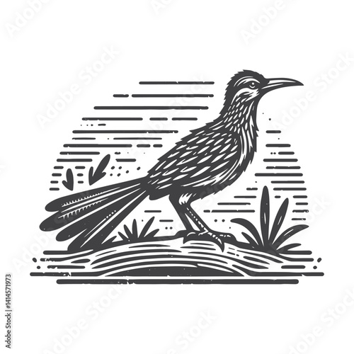 Simple Roadrunner Perched Vector Icon Design – Vintage Retro Logo & Illustration