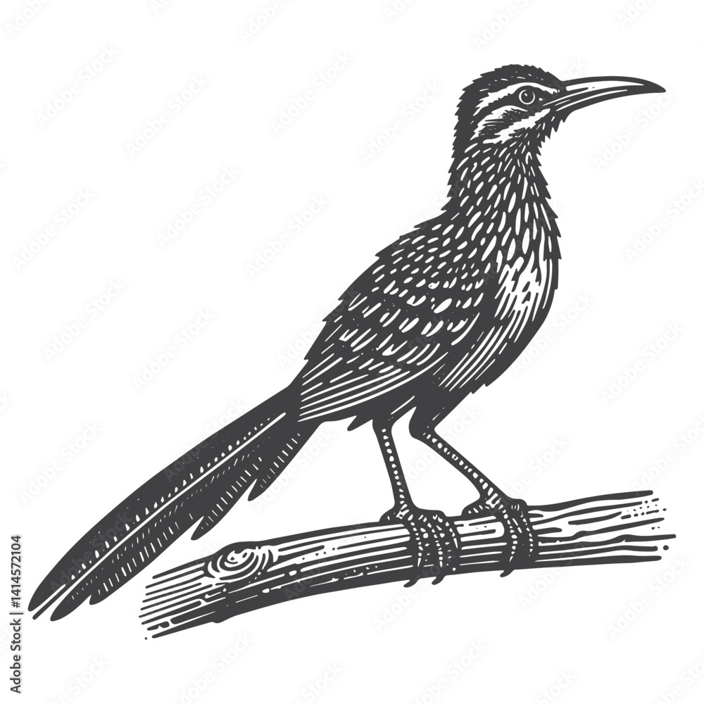 Obraz premium Simple Roadrunner Perched Vector Icon Design – Vintage Retro Logo & Illustration