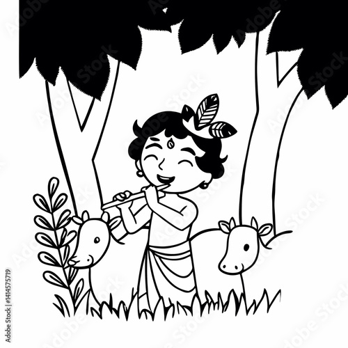 krishna vector childhood cartoon