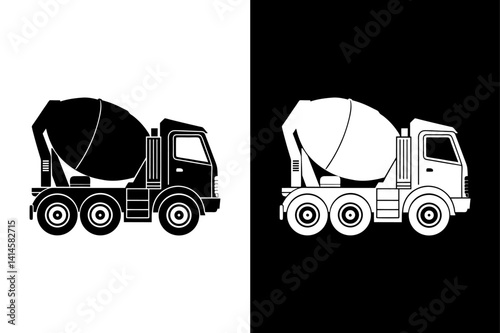 Black & White Concrete Truck Icon – Vector Silhouette for Designers.
