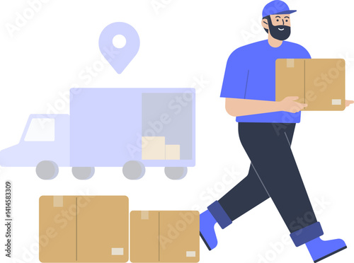Job Profession Cargo Inventory Logistics Character Delivery Package Worker Box Activity Character Illustration Shipment Pack Stock Courier Ecommerce Receiving Shopping Product