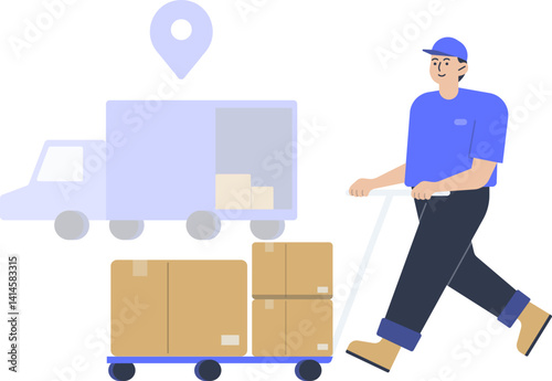 Job Profession Cargo Inventory Logistics Character Delivery Package Worker Box Activity Character Illustration Shipment Pack Stock Courier Ecommerce Receiving Shopping Product