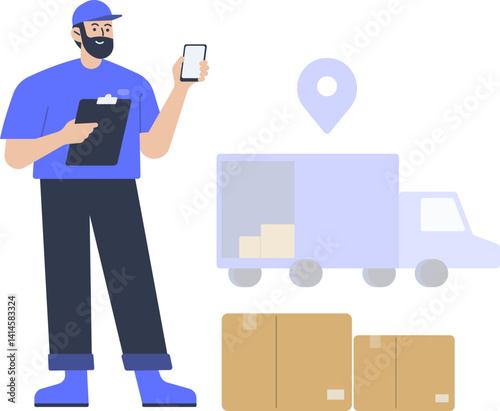 Job Profession Cargo Inventory Logistics Character Delivery Package Worker Box Activity Character Illustration Shipment Pack Stock Courier Ecommerce Receiving Shopping Product