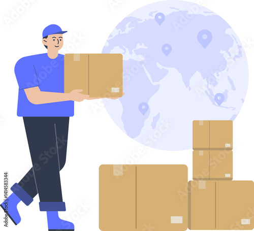 Job Profession Cargo Inventory Logistics Character Delivery Package Worker Box Activity Character Illustration Shipment Pack Stock Courier Ecommerce Receiving Shopping Product