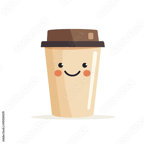 Cute Coffee Cup Cartoon Character Smiling Isolated on White Background