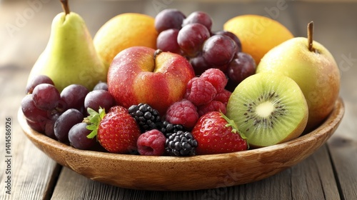 Wallpaper Mural A wooden bowl overflowing with a medley of seasonal fruits and vegetables - strawberry orange photography food Torontodigital.ca