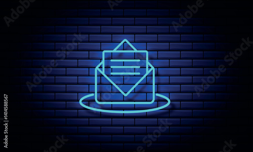 Neon Mail icon. Blue Color email icon. Bright E-mail Box icon. Envelope illustration