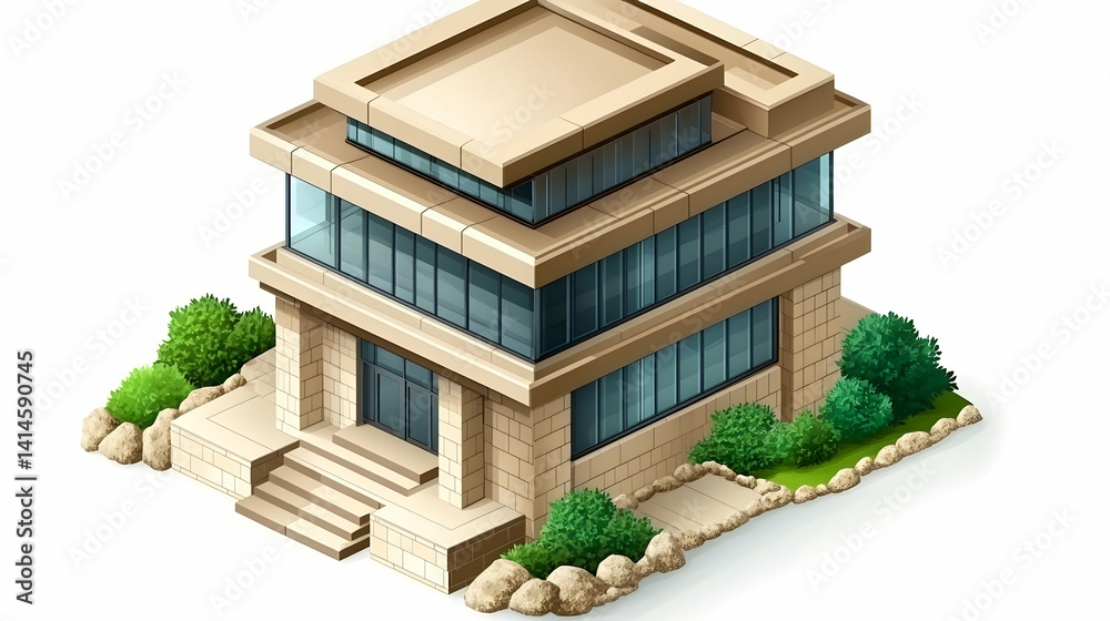 Isometric Miniature University Campus Building