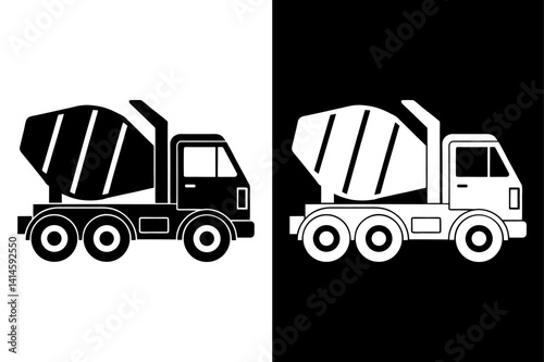 Cement Truck Silhouette Vector – Bold Black and White Icon.