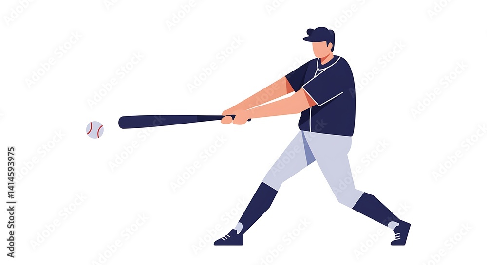 Fototapeta premium Baseball Player Swinging Bat Illustration Hitting Ball Isolated