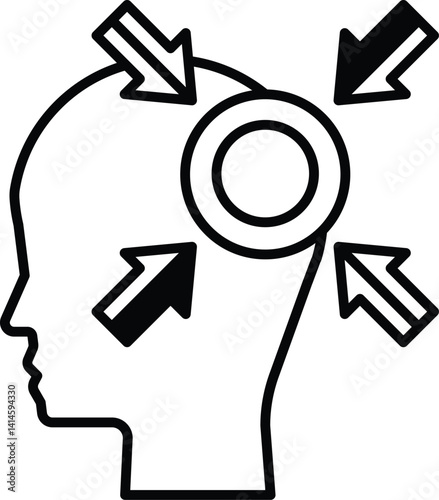 head with a circle in the middle and arrows pointing to it