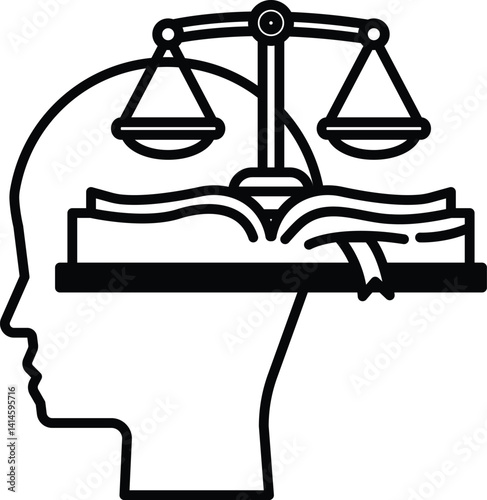 head with a book on top of it and scales on the side